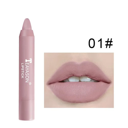 12Colors Natural Matte Lipstick Pencil Silk Lip Glaze Waterproof Lipstick Sexy Long Lasting Makeup Non-Stick Cup Lip Tint